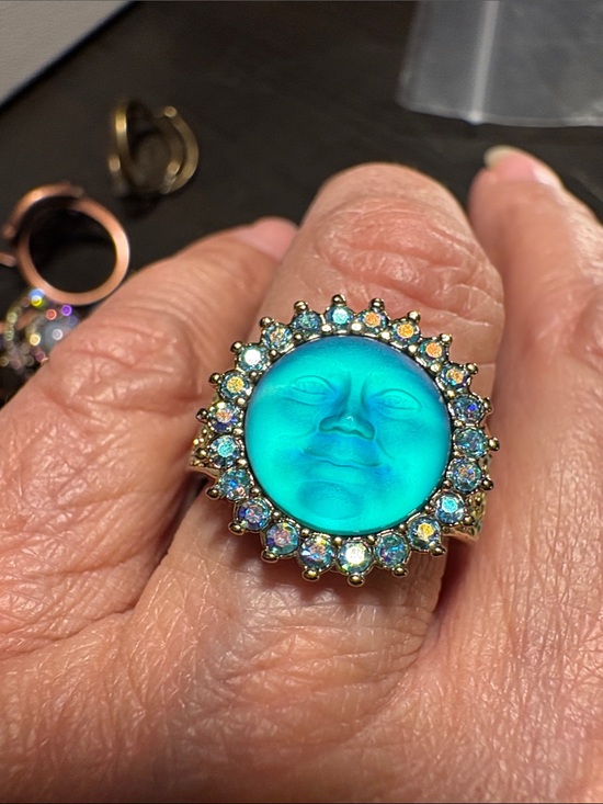 Kirks Folly Jewelry - Kirks Folly Blues Sun Face Ring with Aurora Crystal Halo
